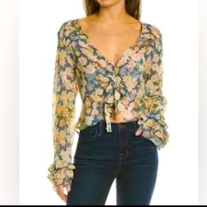 Free People Maybel ruffle crop top in green